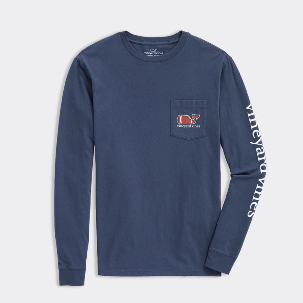 Vineyard Vines Blue Football Whale Pocket Long-Sleeve Tee Boys M (12/14) NWT